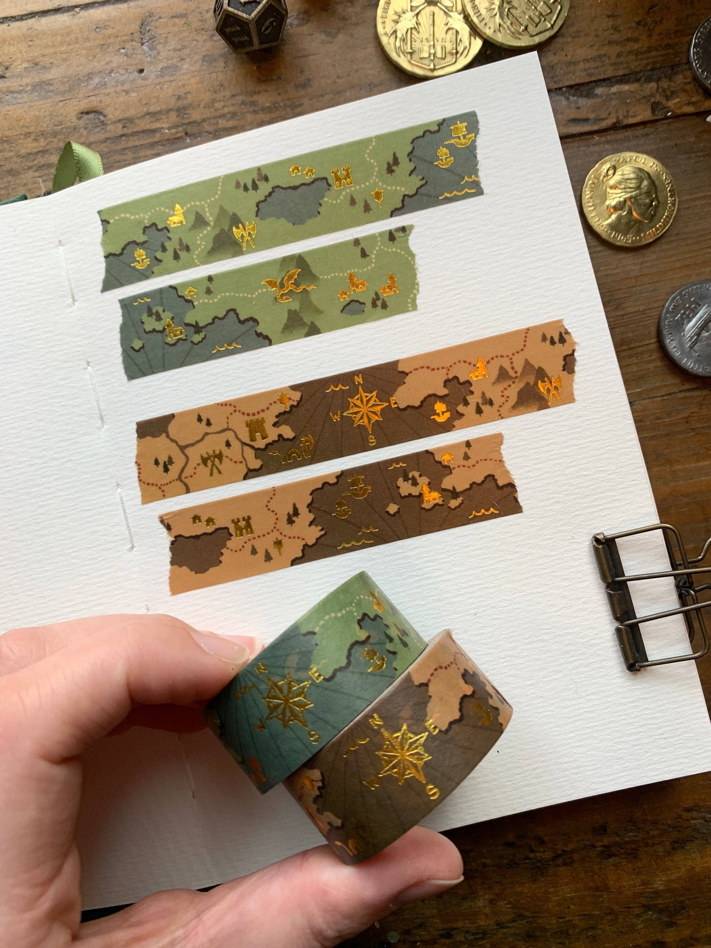 Fantasy maps 20mm gold foil washi tape: Brown