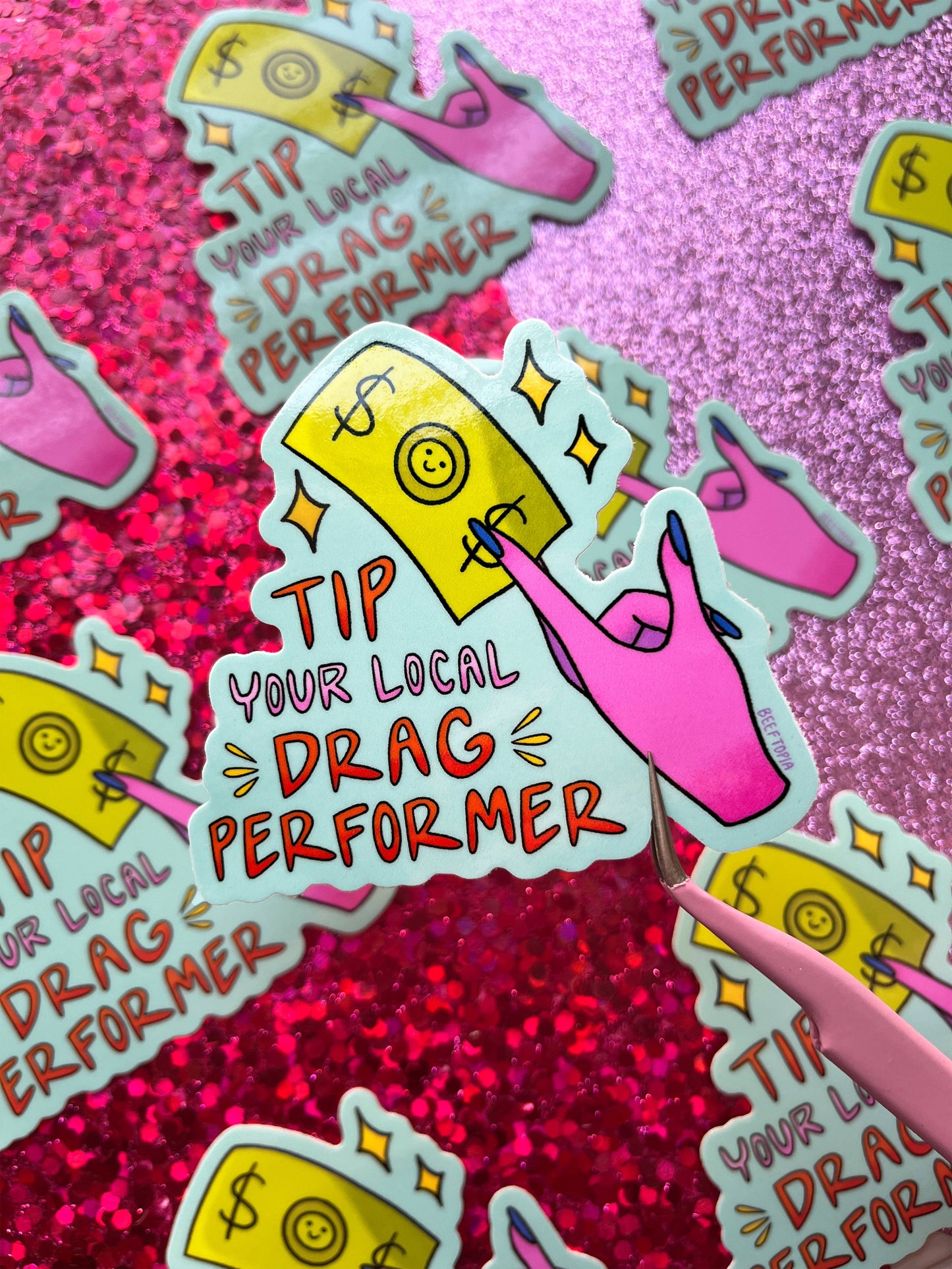 Beeftopia - Tip Your Local Drag Performer LGBT 3 Inch Waterproof Sticker