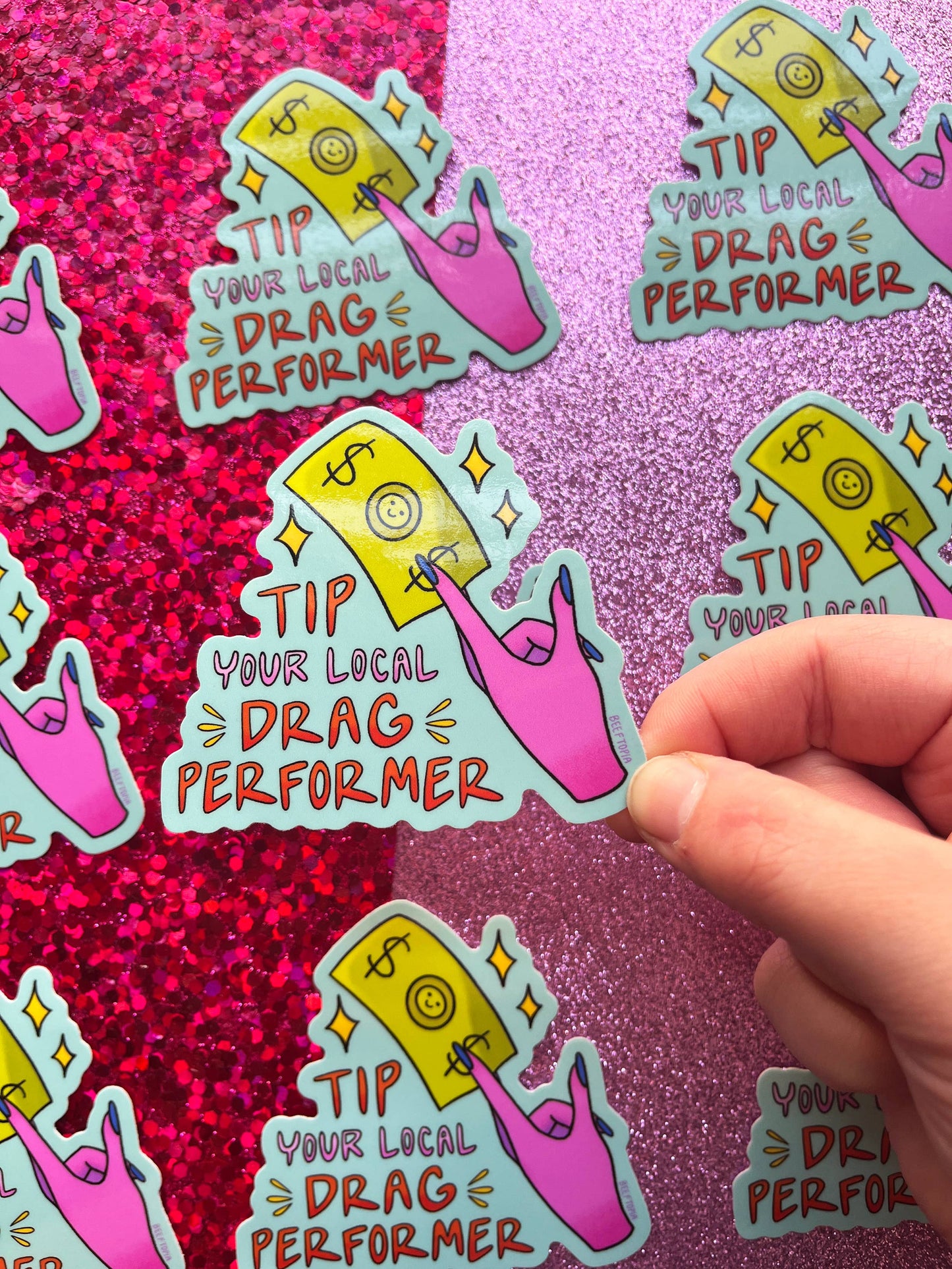 Beeftopia - Tip Your Local Drag Performer LGBT 3 Inch Waterproof Sticker