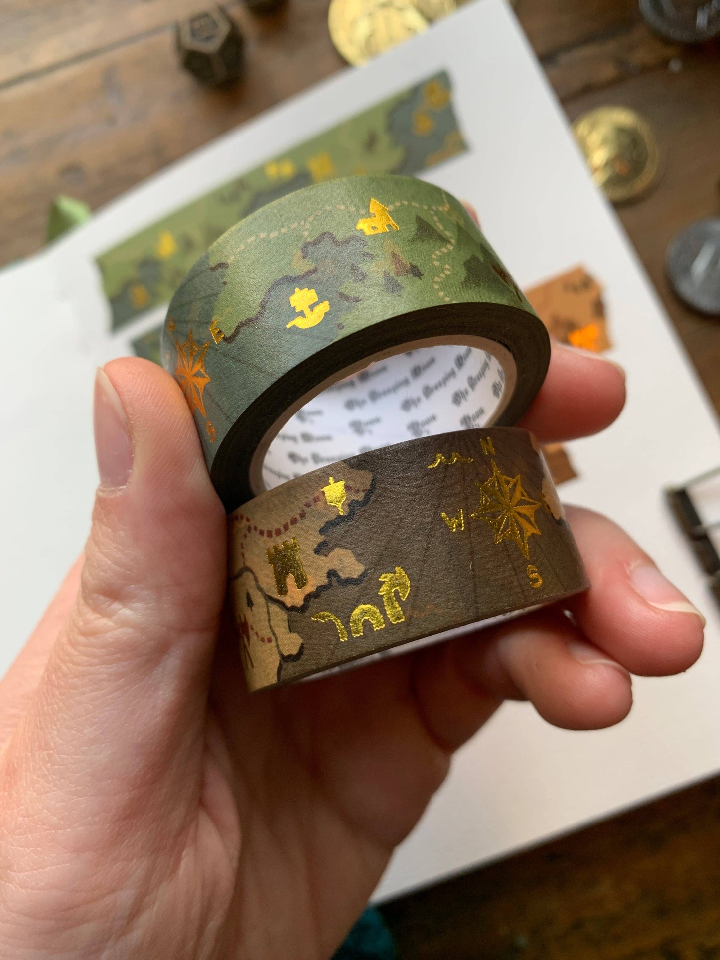Fantasy maps 20mm gold foil washi tape: Brown