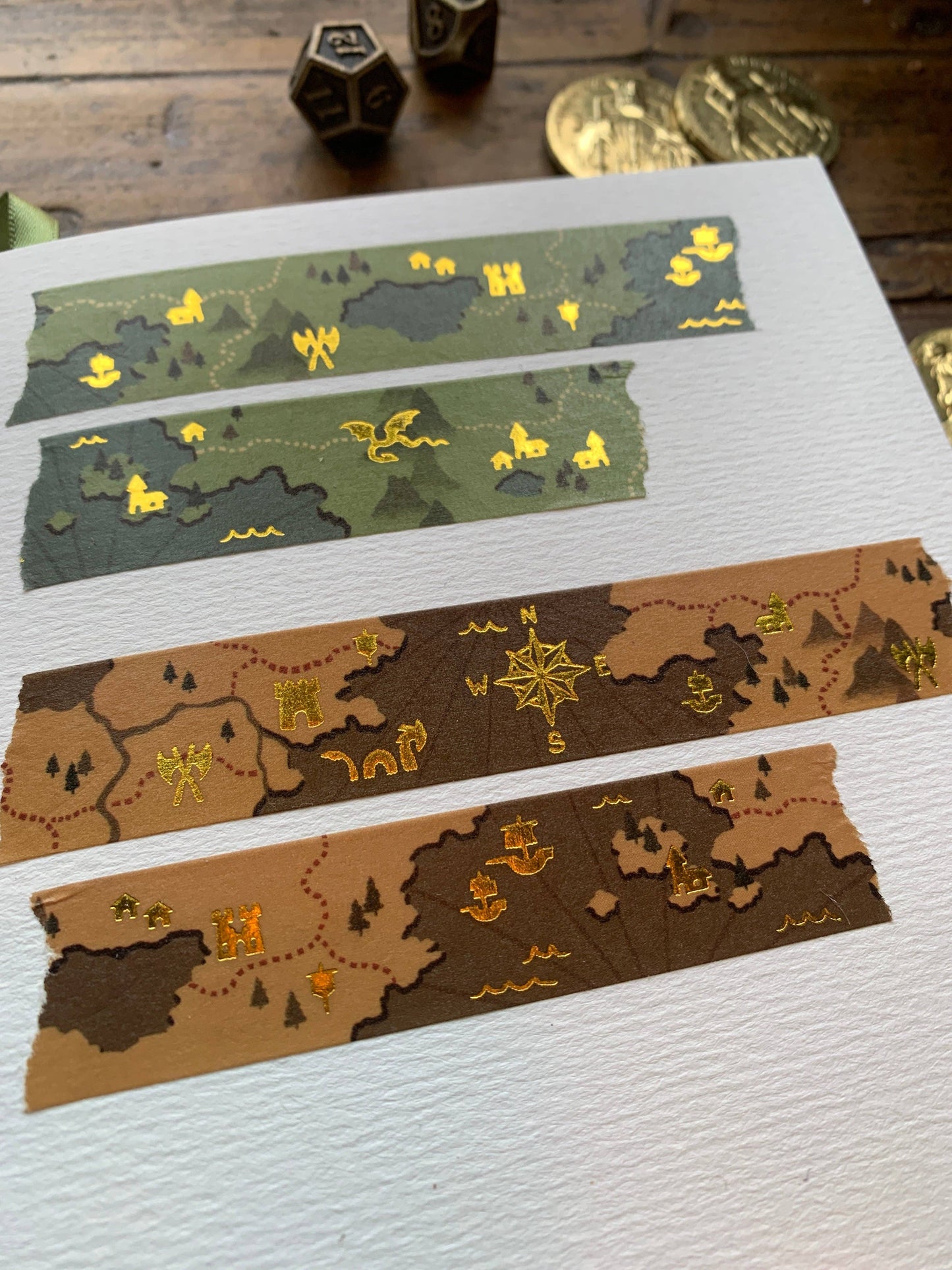 Fantasy maps 20mm gold foil washi tape: Brown