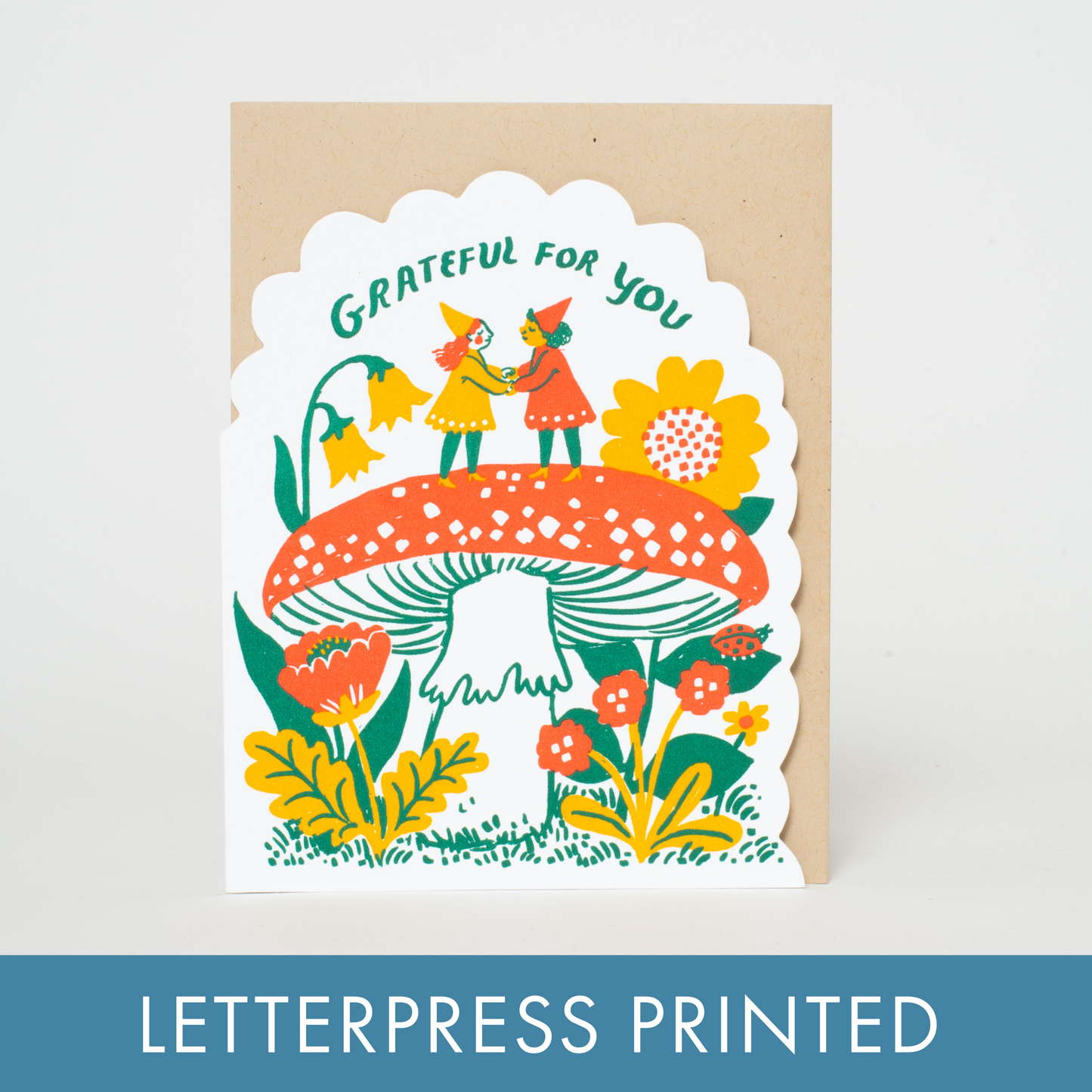 Egg Press - Grateful Gnomes Letterpress Greeting Card by Phoebe Wahl: Paper tab