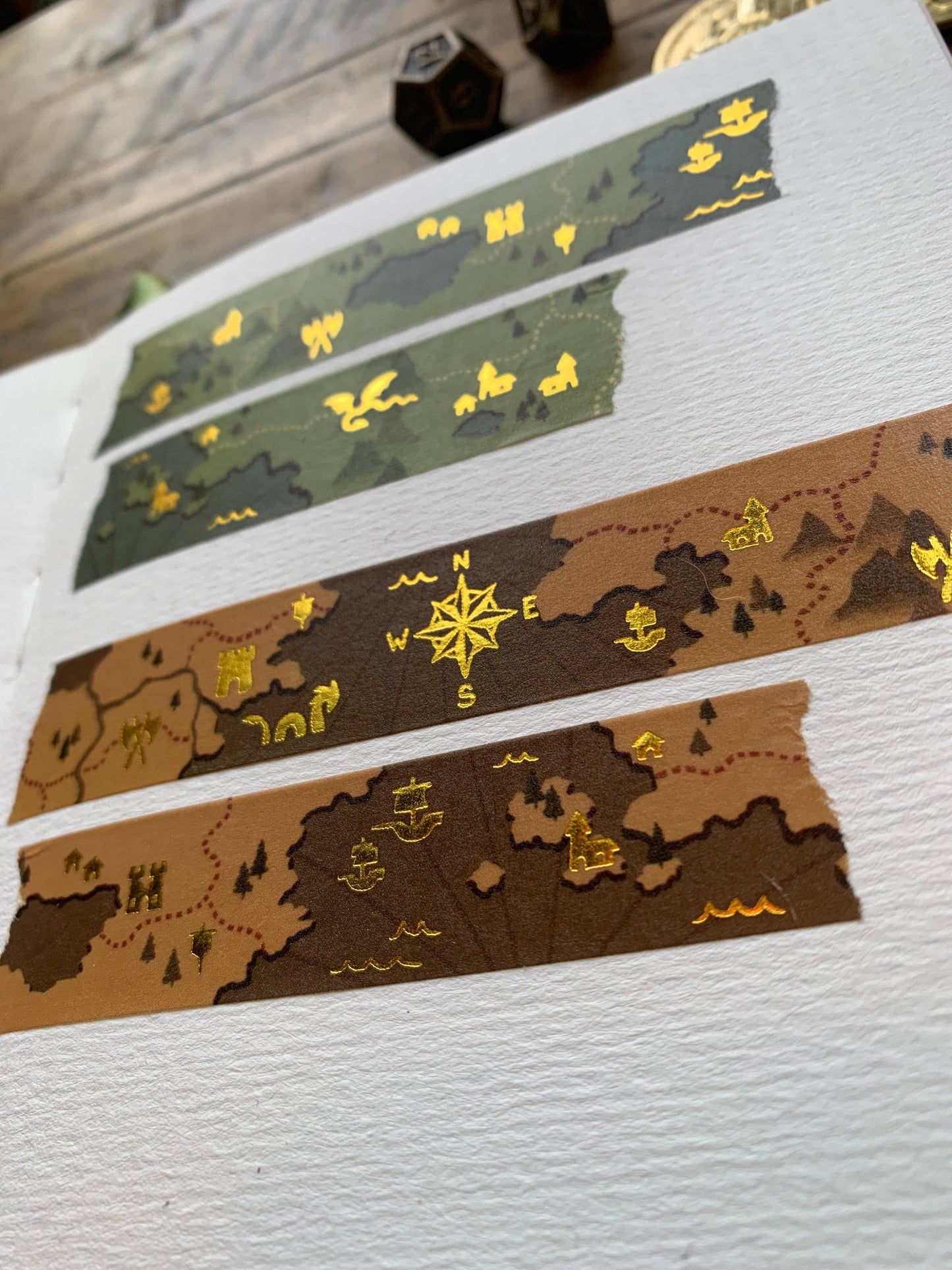 Fantasy maps 20mm gold foil washi tape: Brown