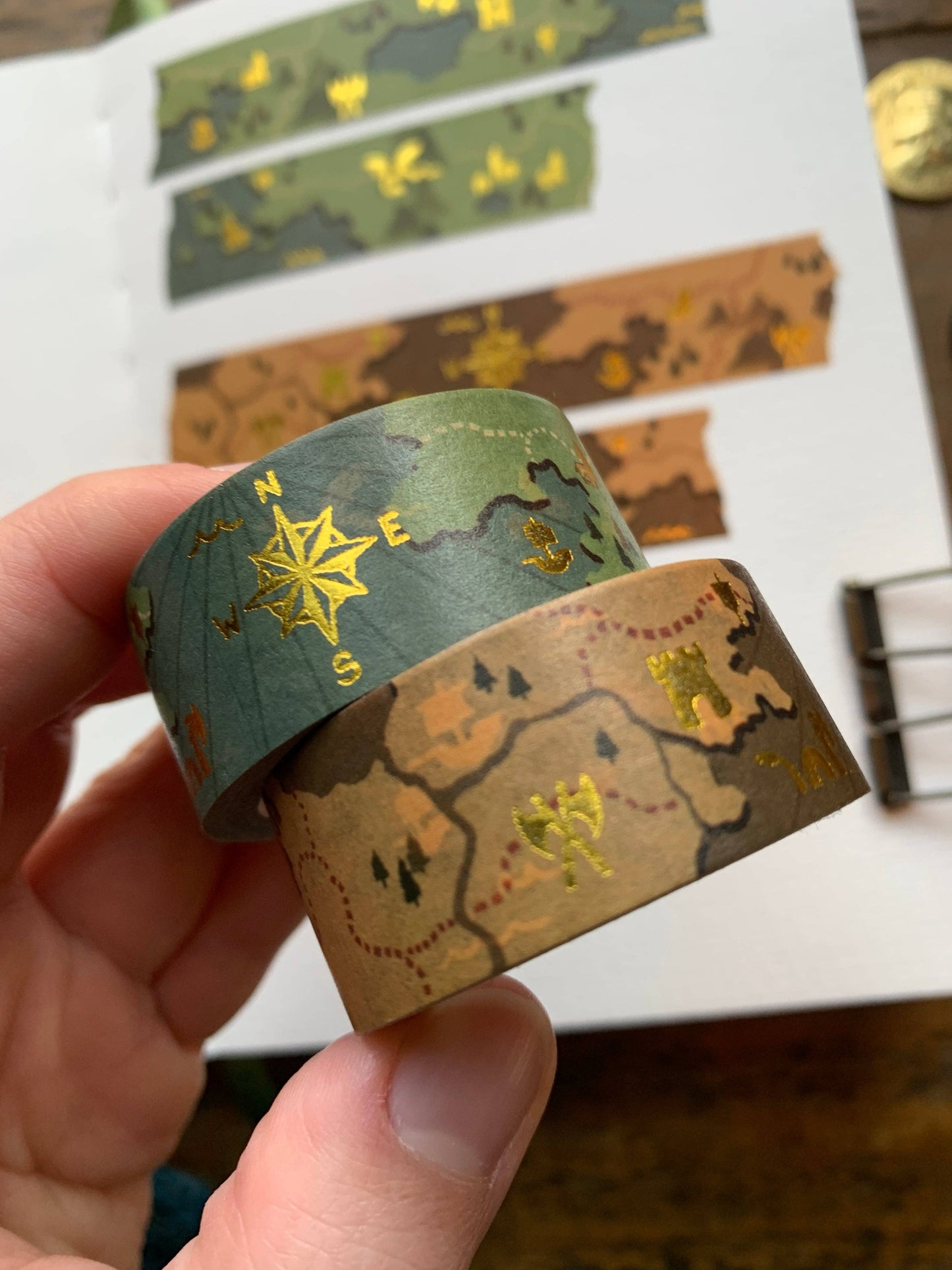 Fantasy maps 20mm gold foil washi tape: Brown