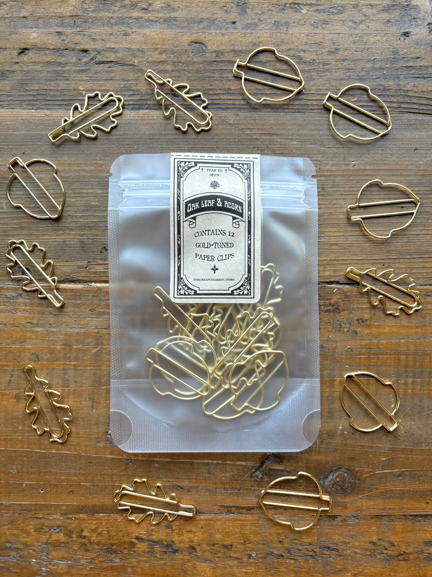 The Creeping Moon - Oak leaf & acorn paper clip set