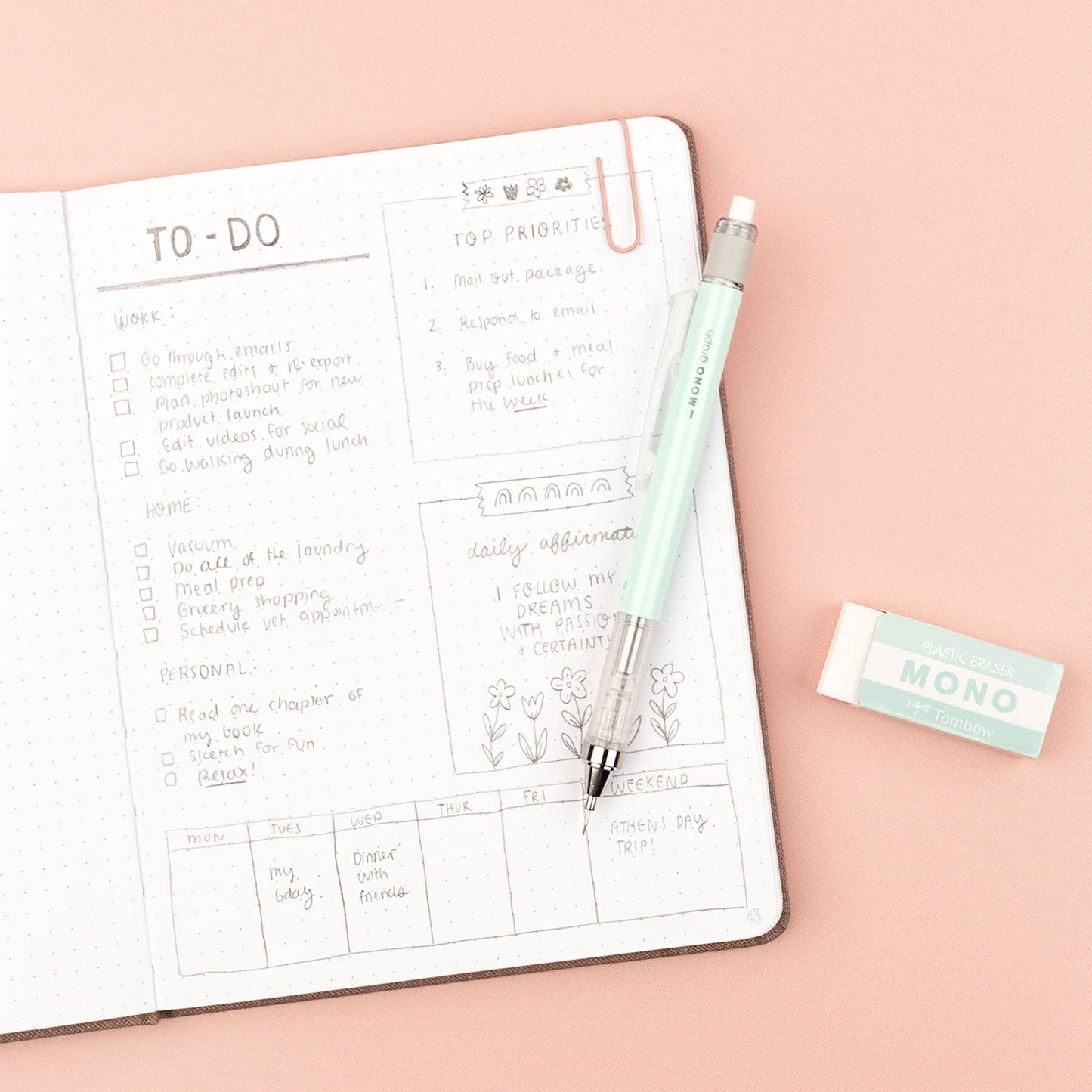 MONO Graph Mechanical Pencil + Eraser Set: Coral Pink