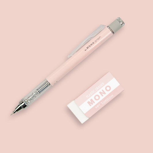 MONO Graph Mechanical Pencil + Eraser Set: Coral Pink