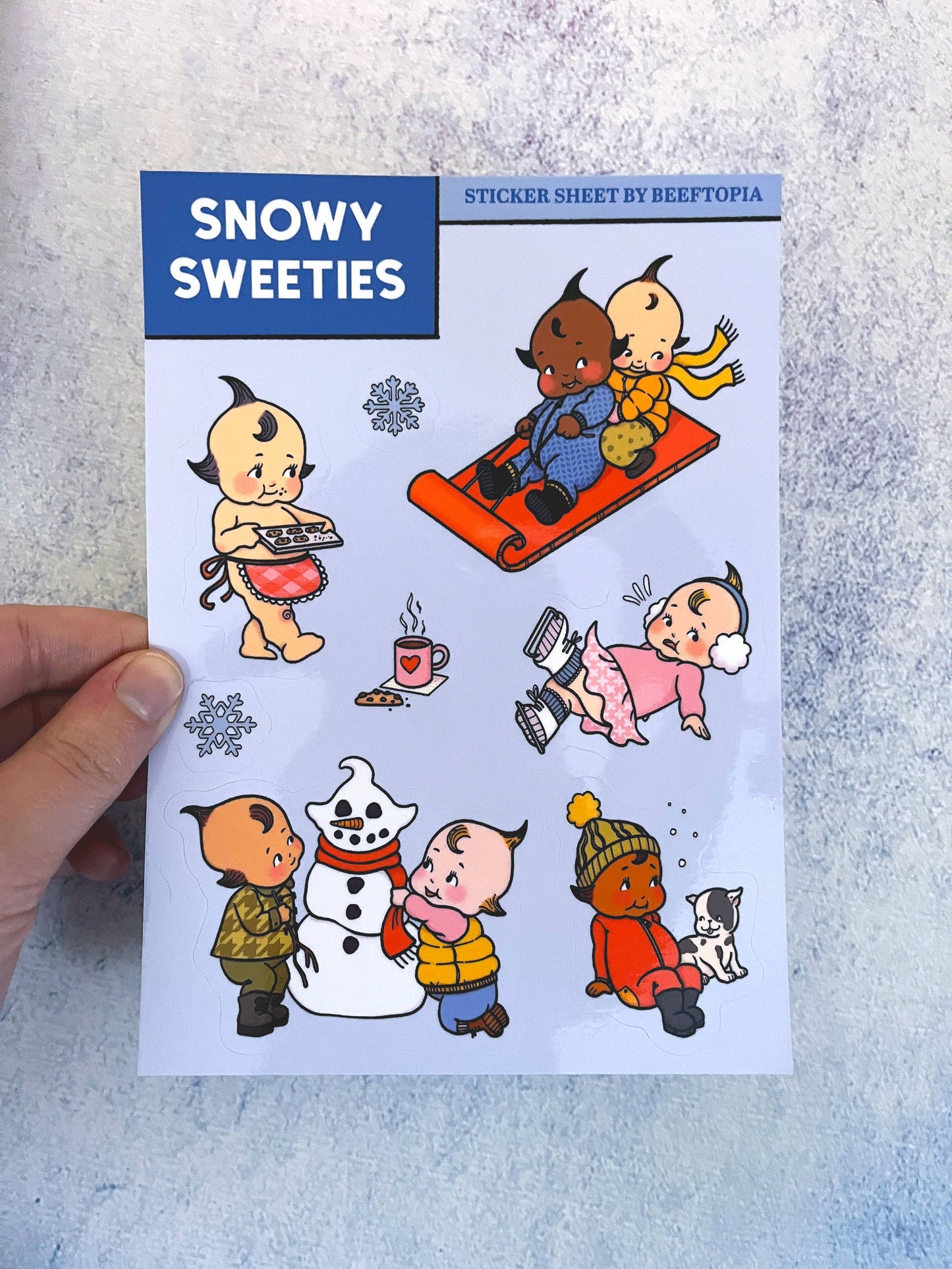 Snowy Sweeties Kewpie Inspired Vinyl Sticker Sheet